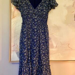 Max Studio Navy Floral Midi Dress